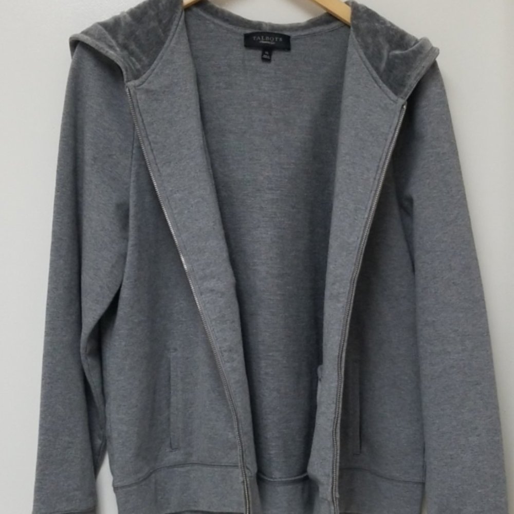 Talbot's Sweatshirt Hooded Jacket Gray Sz XL